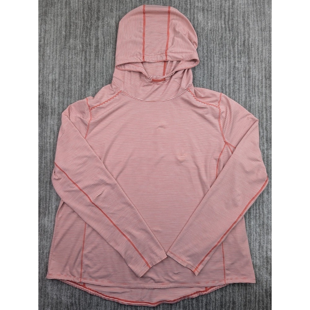 Duluth Trading Pier Genius Womens Hoodie L Red White Striped Pullover 37309
